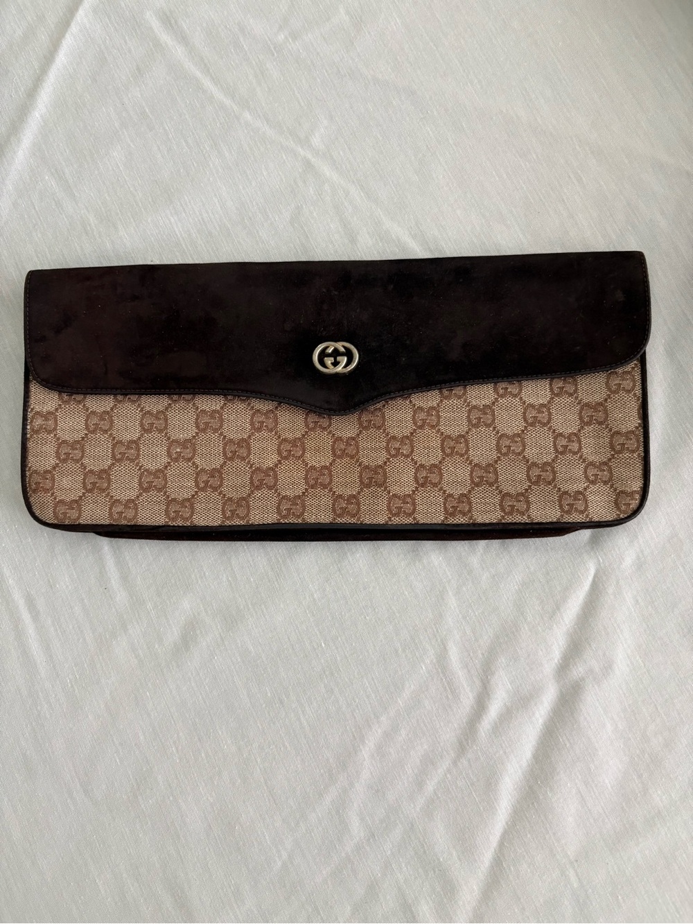 Dark Brown Suede Envelope Clutch